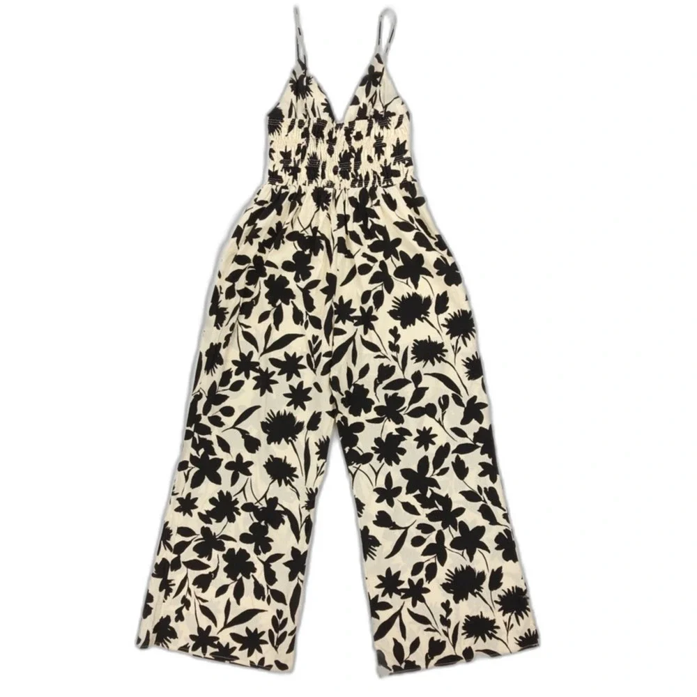 ANTHROPOLOGIE Moon River V-Neck Printed Jumpsuit Resort Boho 70s French Girl